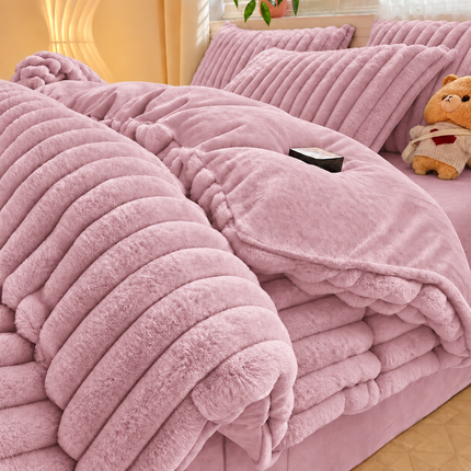 Lenjerie de Pat Plush Velvet Premium, 4 Piese, husă cu Elastic, Cod: PVL2