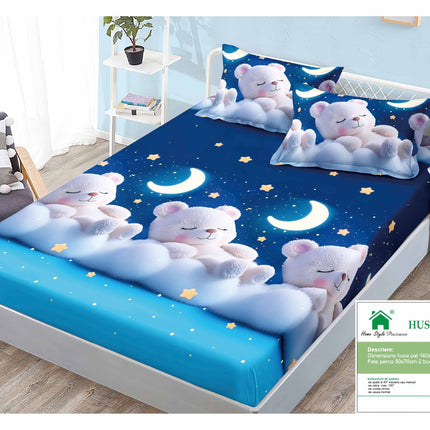 Husă de pat cu elastic din Bumbac Finet + 2 Fețe de Pernă, 140x200, Cod: DRM433
