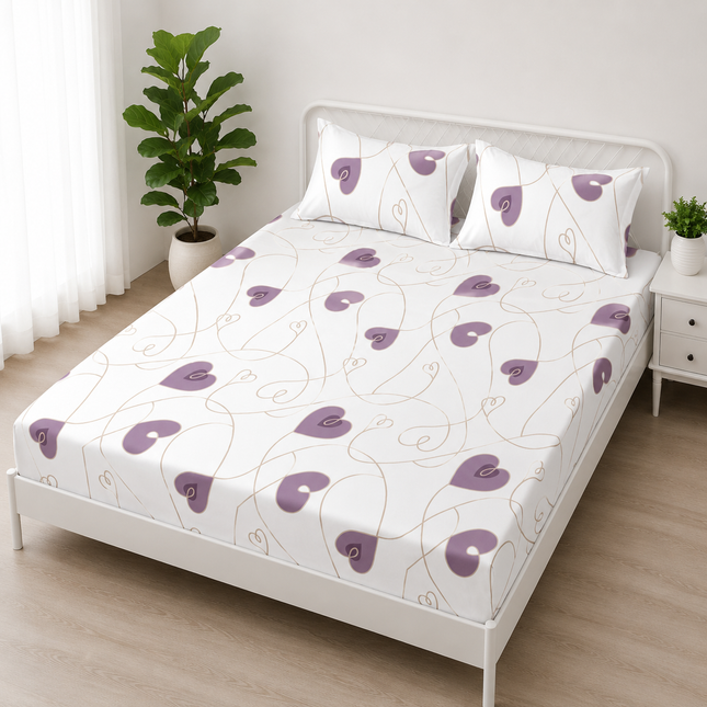 Husă de pat cu elastic din Bumbac Finet + 2 Fețe de Pernă, 160x200, Cod: DRS19
