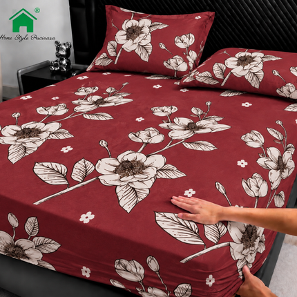 Husă de pat cu elastic din Bumbac Finet + 2 Fețe de Pernă, 180x200, Cod: DRM157