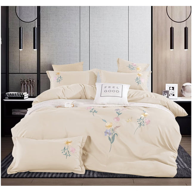 Lenjerie de Lux din Bumbac fin cu broderie, cearșaf cu elastic, 4 piese Cod: KHC2