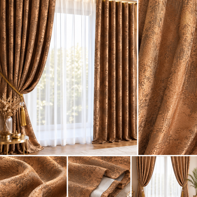 Draperii Sena – Set 2 bucăți, Jacquard Elegant, Maro Caramel, cu rejansă, Cod: SNA9