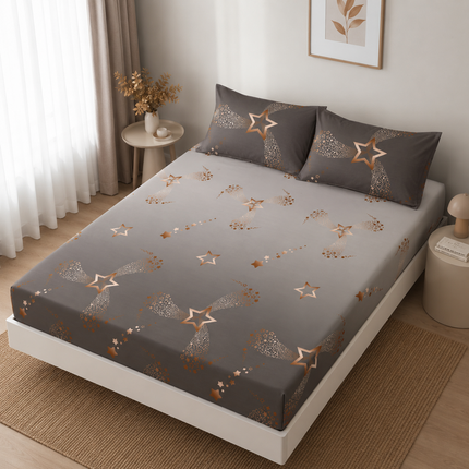 Husă de pat cu elastic din Bumbac Finet + 2 Fețe de Pernă, 140x200, Cod: DRM415