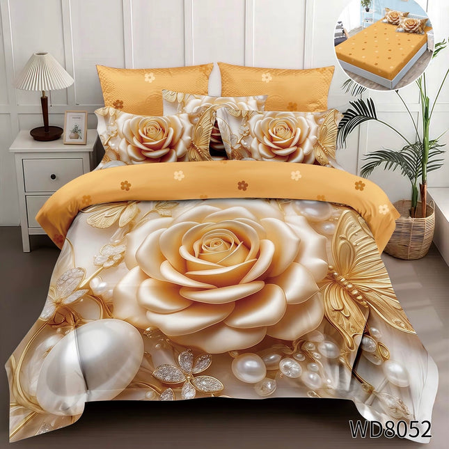 Lenjerie Premium cu efect panoramic 5D, cearșaf cu elastic, Cod: CDC-25