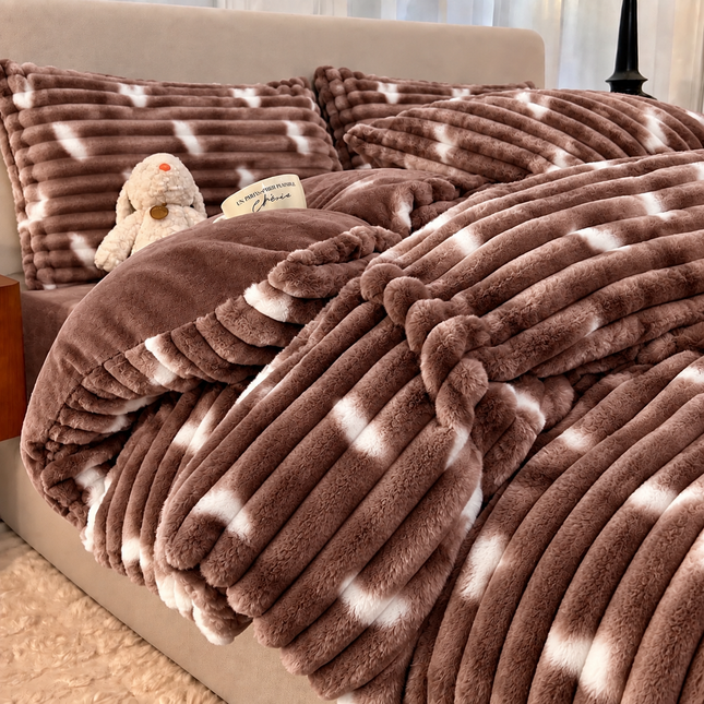 Set de Lux din blană de iepure artificială, husă cu elastic, 4 piese, Cod: BY104
