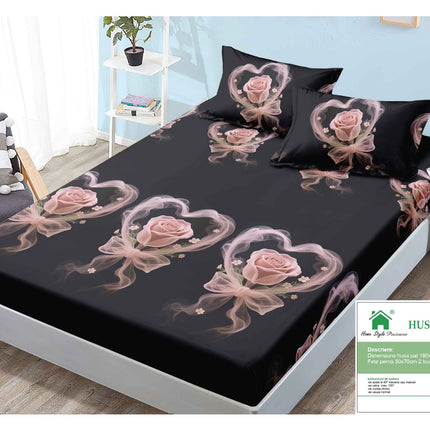Husă de pat cu elastic din Bumbac Finet + 2 Fețe de Pernă, 180x200, Cod: DRM81