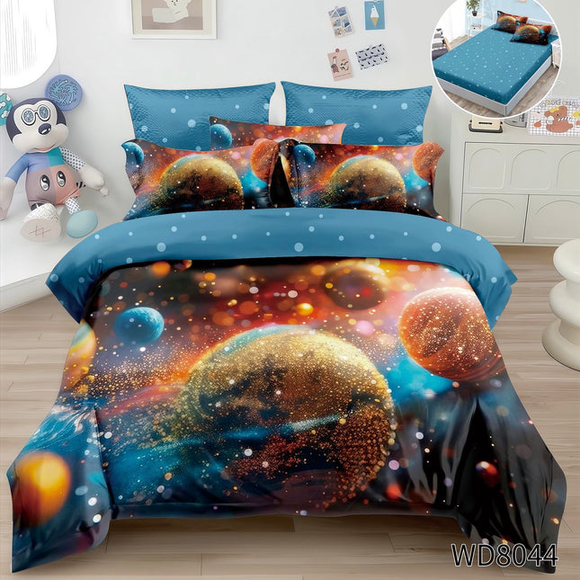 Lenjerie Premium cu efect panoramic 5D, cearșaf cu elastic, Cod: CDC-43