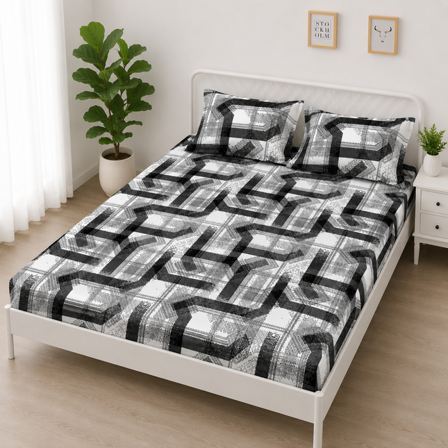 Husă de pat cu elastic din Bumbac Finet + 2 Fețe de Pernă, 160x200, Cod: DRS17