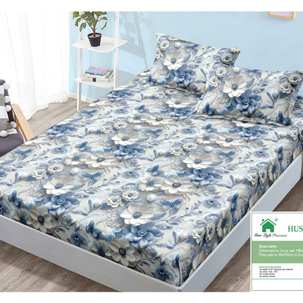 Husă de pat cu elastic din Bumbac Finet + 2 Fețe de Pernă, 180x200, Cod: DRM85