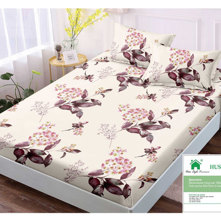 Husă de pat cu elastic din Bumbac Finet + 2 Fețe de Pernă, 160x200, Cod: DRM56