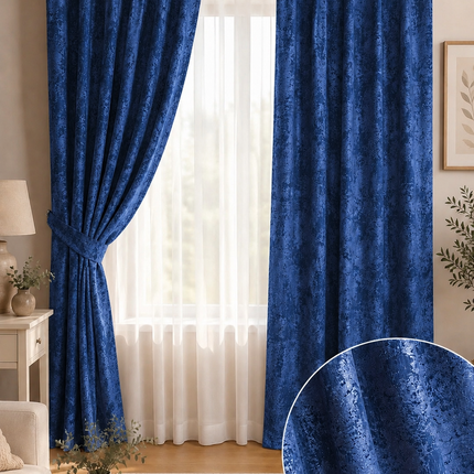 Draperii Sena – Set 2 bucăți, Jacquard Elegant, Albastru Regal, cu rejansă, Cod: SNA2