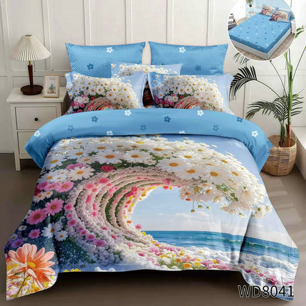 Lenjerie Premium cu efect panoramic 5D, cearșaf cu elastic, Cod: CDC-46