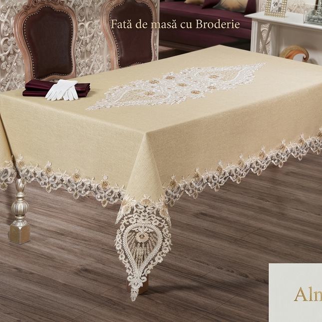 Față de masă tip in cu broderie – 160x220 cm – Eleganță și Protecție desăvârșită, Cod: FMPS8