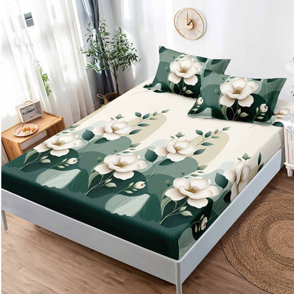 Husă de pat cu elastic din Bumbac Finet + 2 Fețe de Pernă, 180x200, Cod: DRS813