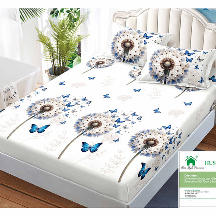 Husă de pat cu elastic din Bumbac Finet + 2 Fețe de Pernă, 160x200, Cod: DRM132