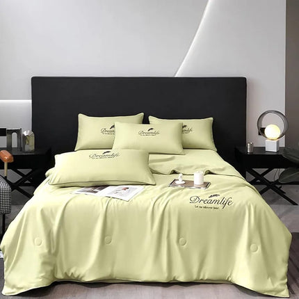 Set Luxury + pilotă ușoară inclusă din Mătase, 4 piese, pat dublu, kaki, Cod: FMY2