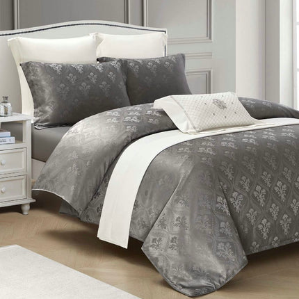 Set lenjerie de Lux jacquard, 4 piese, pat 2 persoane, cearșaf cu elastic Cod: JQC6