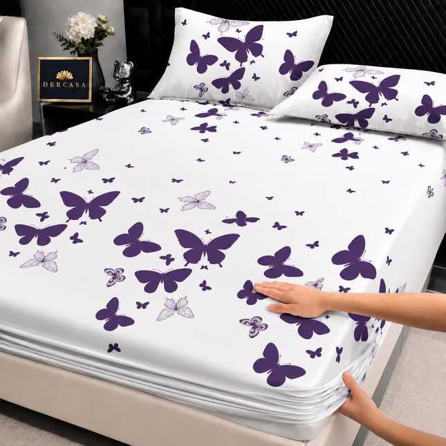 Husă de pat cu elastic din Bumbac Finet + 2 Fețe de Pernă, 160x200, Cod: DRW22