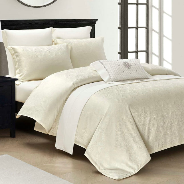 Set lenjerie de Lux jacquard, 4 piese, pat 2 persoane, cearșaf cu elastic Cod: JQC15