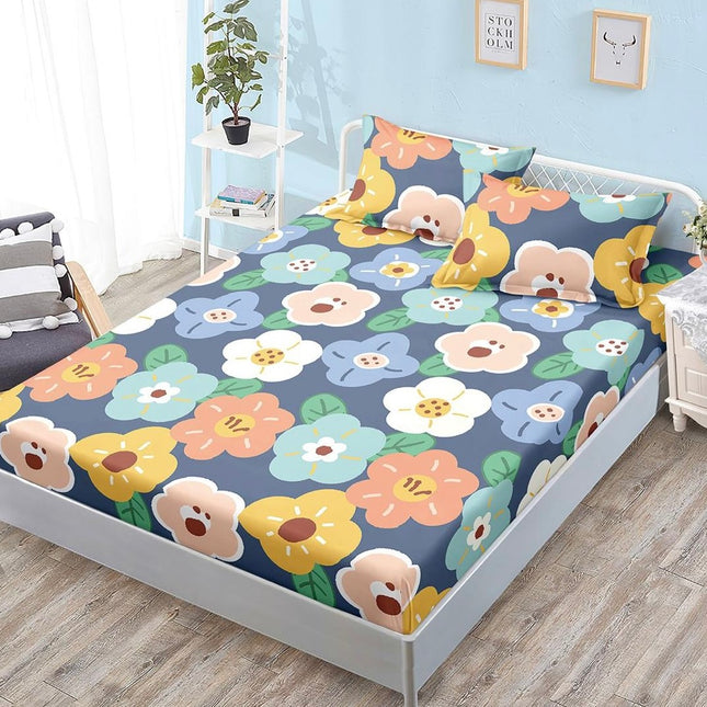 Husa de pat cu elastic din Bumbac fin + 2 Fete de Perna, Pat 2 Persoane -Cod: DER113