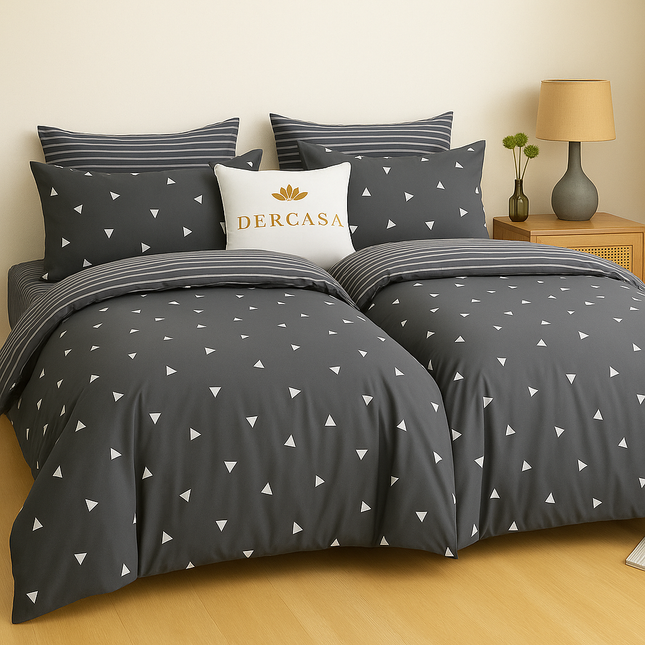 Set lenjerie pat – bumbac satinat, 7 piese, 2 huse pilotă, Cod: 7PS12