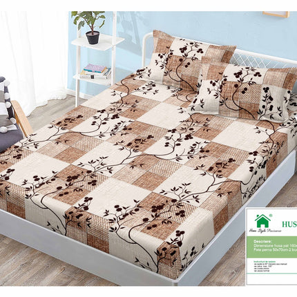 Husă de pat cu elastic din Bumbac Finet + 2 Fețe de Pernă, 160x200, Cod: DRM147