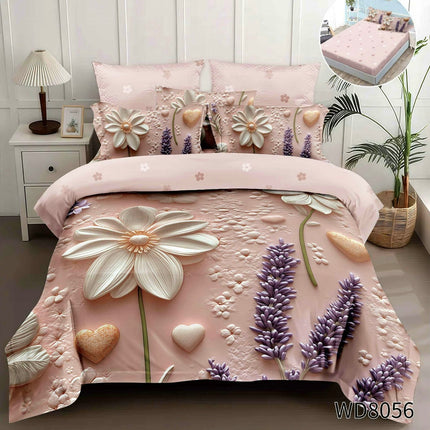 Lenjerie Premium cu efect panoramic 5D, cearșaf cu elastic, Cod: CDC-56