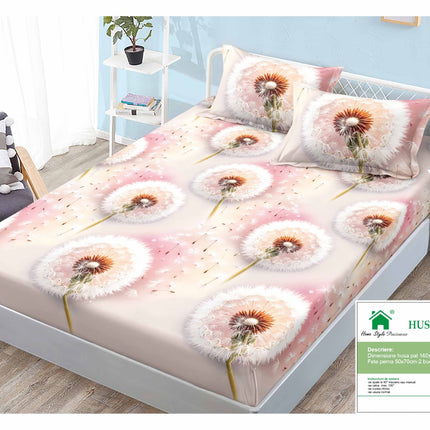 Husă de pat cu elastic din Bumbac Finet + 2 Fețe de Pernă, 140x200, Cod: DRM417