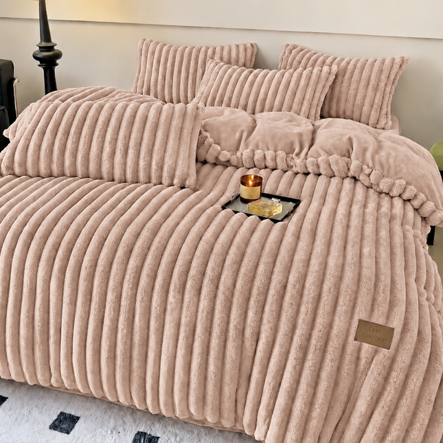 Lenjerie de Pat Plush Velvet Premium, 4 Piese, husă cu Elastic, Cod: PVL3