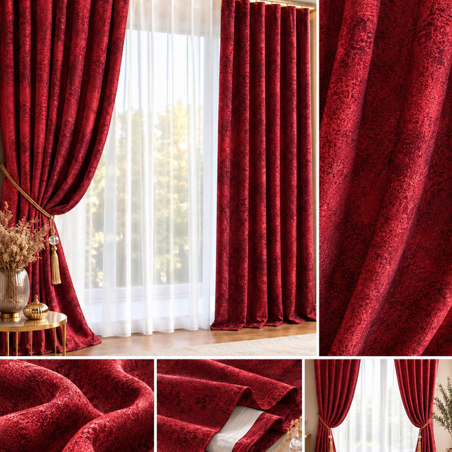 Draperii Sena – Set 2 bucăți, Jacquard Elegant, Bordo, cu rejansă, Cod: SNA8