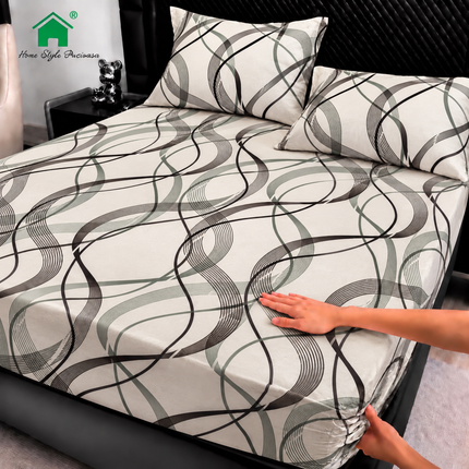 Husă de pat cu elastic din Bumbac Finet + 2 Fețe de Pernă, 180x200, Cod: DRM182