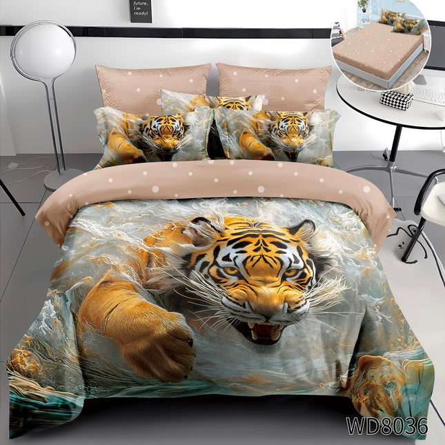 Lenjerie Premium cu efect panoramic 5D, cearșaf cu elastic, Cod: CDC-55