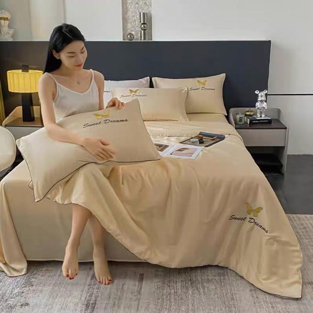 Set Luxury + pilotă ușoară inclusă din Mătase, 4 piese, pat dublu, Cod: FMT10