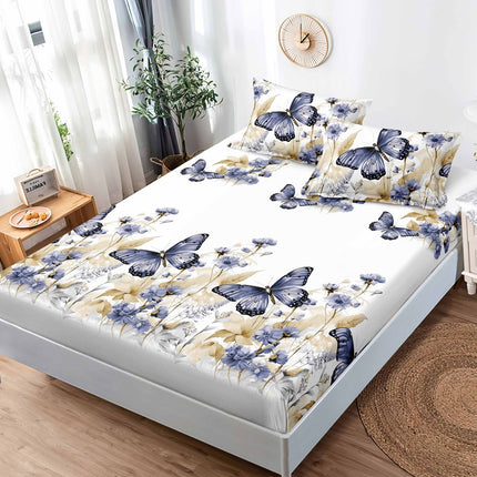 Husă de pat cu elastic din Bumbac Finet + 2 Fețe de Pernă, 180x200, Cod: DRS809