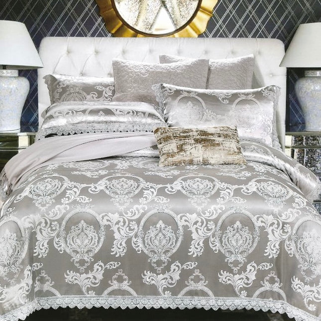 Set lenjerie de Lux jacquard, 6 piese, pat 2 persoane, Cod: JQK105