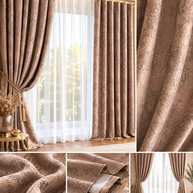 Draperii Sena – Set 2 bucăți, Jacquard Elegant, Cappuccino, cu rejansă, Cod: SNA14