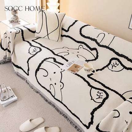 Husă pentru canapea din chenille premium, model ursuleți, alb-negru, 180 × 300 cm, Cod: PRMV8