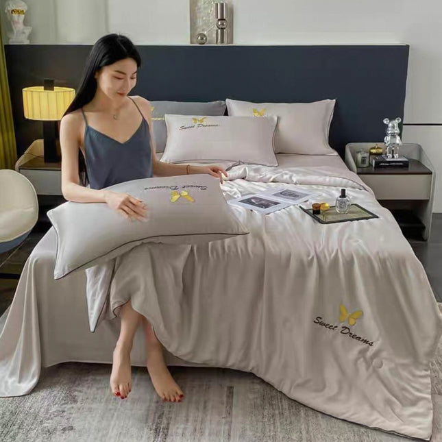 Set Luxury + pilotă ușoară inclusă din Mătase, 4 piese, pat dublu, Cod: FMT2