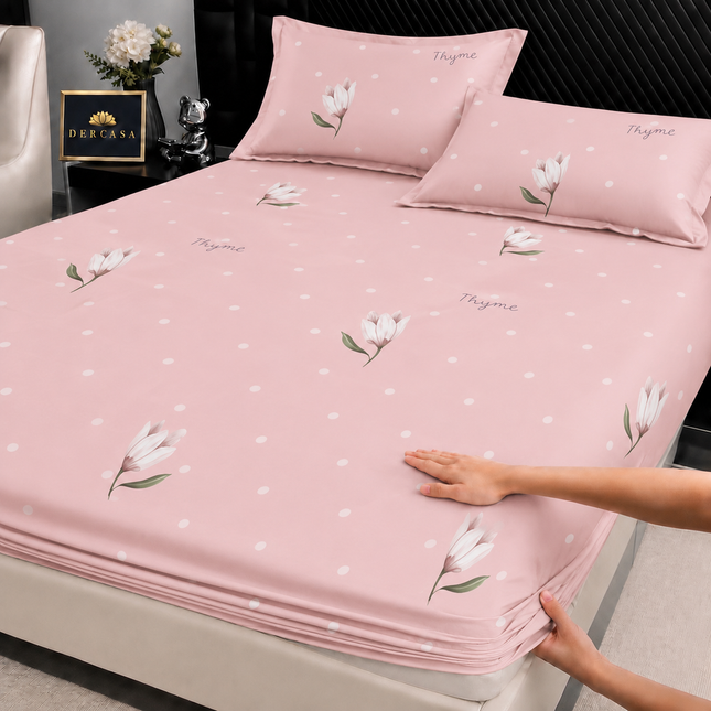 Husă de pat cu elastic din Bumbac Finet + 2 Fețe de Pernă, 160x200, Cod: DRW23