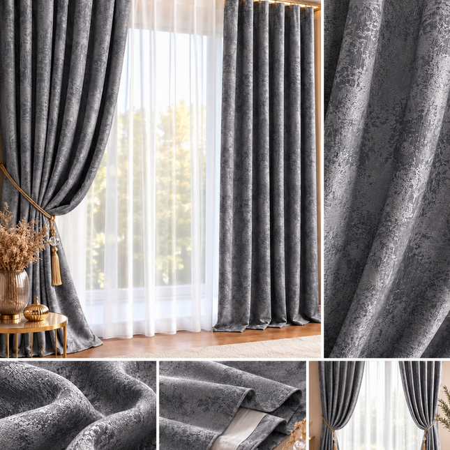 Draperii Sena – Set 2 bucăți, Jacquard Elegant, Gri Argintiu, cu rejansă, Cod: SNA7