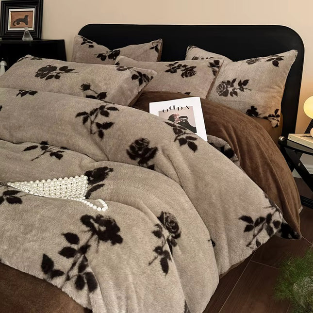 Set de Lux din blană de iepure artificială, 6 piese, cearșaf cu elastic Cod: BYE54