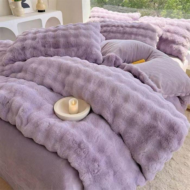 Set de Lux din blană de iepure artificială, 4 piese, Cod: BY8