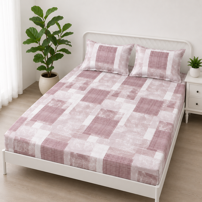 Husă de pat cu elastic din Bumbac Finet + 2 Fețe de Pernă, 160x200, Cod: DRS20