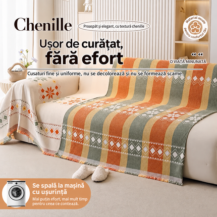 Husă pentru canapea din chenille premium, crem cu motive geometrice multicolore, 180 × 260 cm, Cod: PRMV20