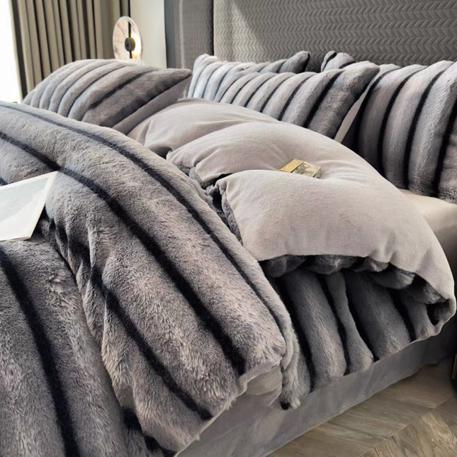 Set de Lux din blană de iepure artificială, 4 piese, Cod: BY11
