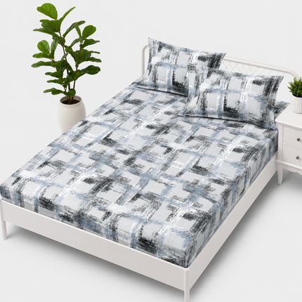 Husă de pat cu elastic din Bumbac Finet + 2 Fețe de Pernă, 160x200, Cod: DRS25
