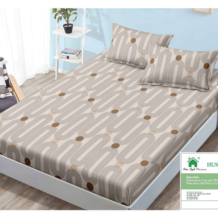 Husă de pat cu elastic din Bumbac Finet + 2 Fețe de Pernă, 180x200, Cod: DRM87