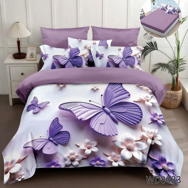 Lenjerie Premium cu efect panoramic 5D, cearșaf cu elastic, Cod: CDC-35