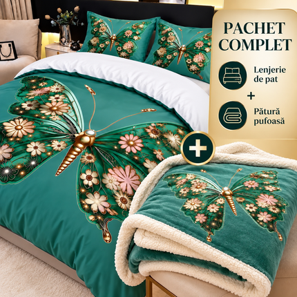 Pachet Promoțional: Lenjerie Premium 5D + Pătură Cocolino Sherpa 200×230 cm, Cod: PMS1