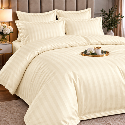 Lenjerie de Lux din Damasc Finetat Deluxe cu 6 piese-cearșaf de pat cu elastic Cod: DAE317